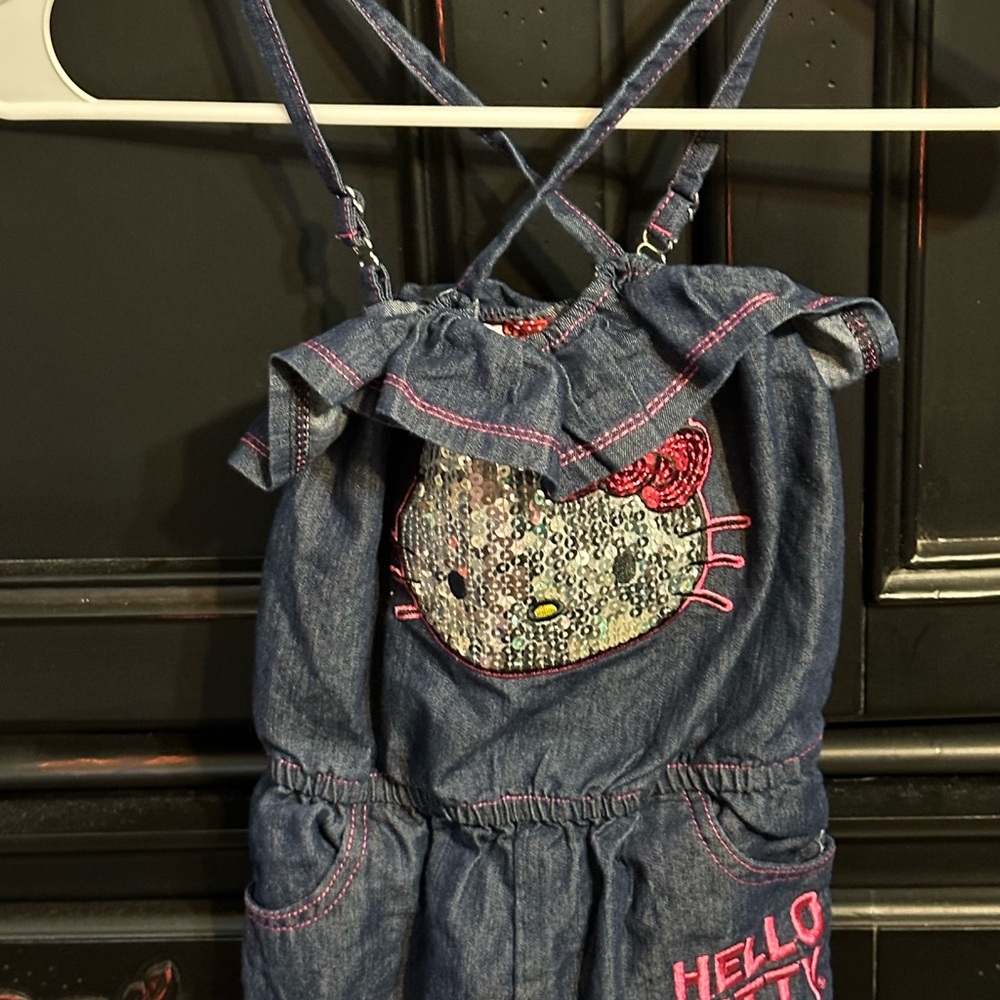 Hello Kitty Girls Denim Jumpsuit with spaghetti straps young girls size 6 - Picture 7 of 12